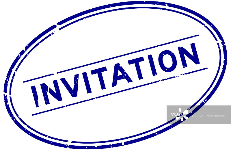 复古蓝色邀请函字样椭圆形橡胶印章图片素材