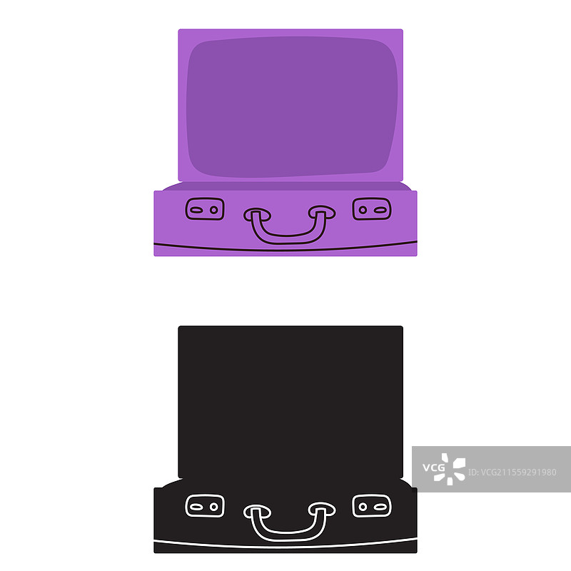 涂鸦风格的打开行李箱，带有轮廓图案图片素材