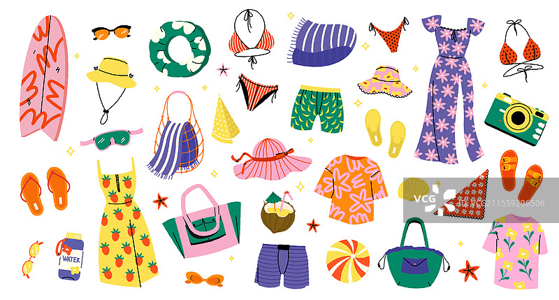 夏季海滩物品卡通假日元素图片素材