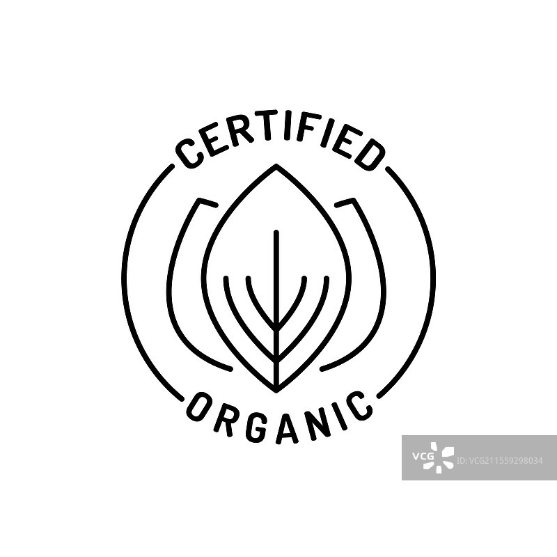 一个极简黑色线条徽章，带有一片叶子图片素材