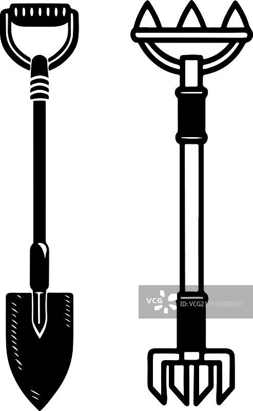 园艺用的乡村风格工具轮廓图图片素材