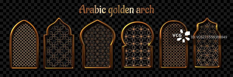 伊斯兰框架设置，拉马丹3D形状金色窗户图片素材
