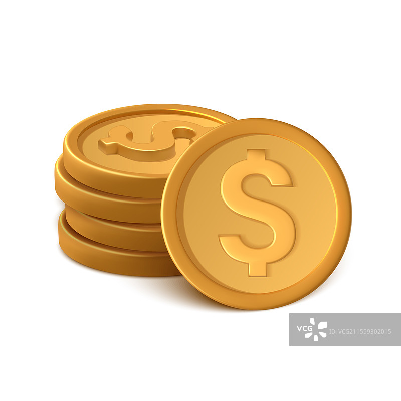 堆叠的金色三维硬币组成图片素材