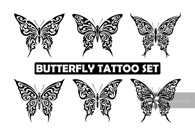 部落风格的蝴蝶纹身套装图片素材