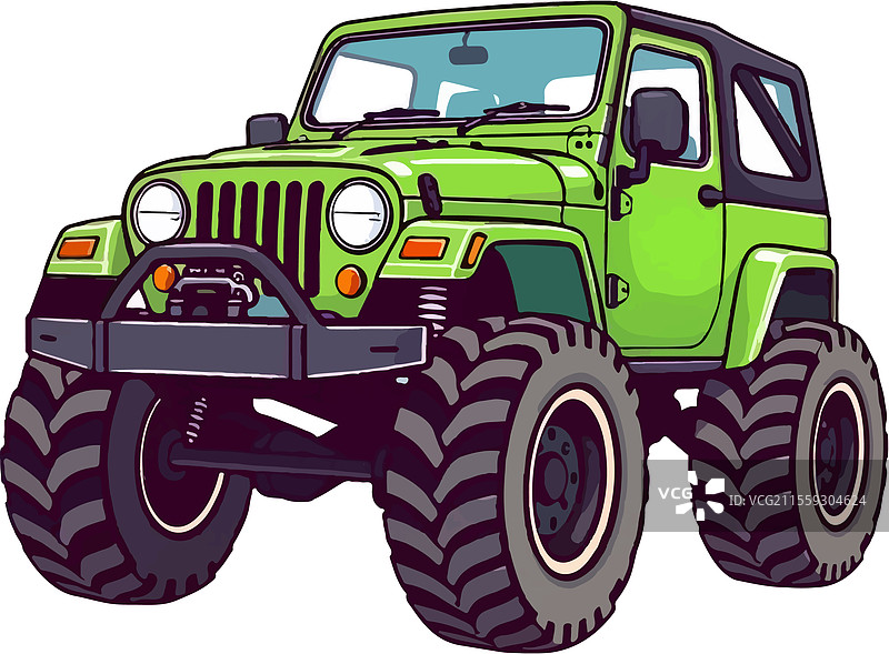 绿色吉普怪兽卡车贴纸图片素材