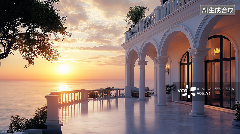 【AI数字艺术】地中海风情豪宅图片素材