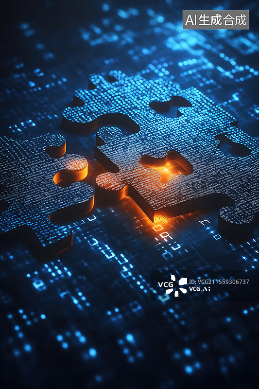 【AI数字艺术】科技感发光拼图背景图片素材