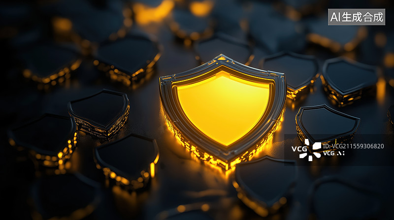 【AI数字艺术】金色盾牌图片素材