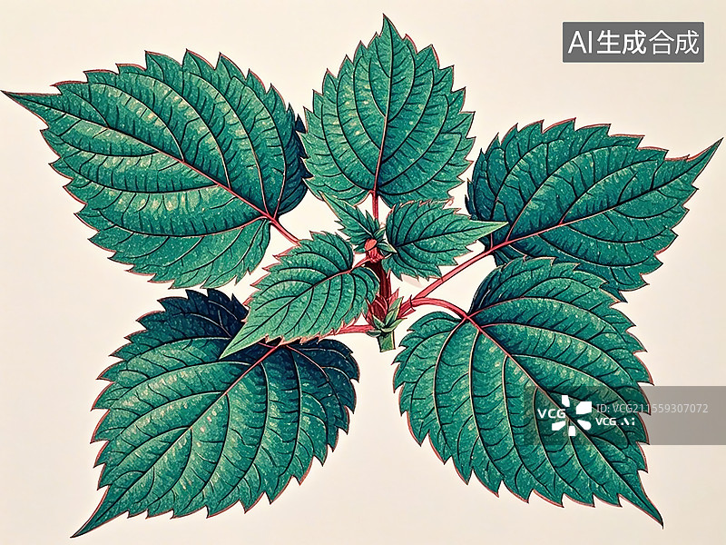 【AI数字艺术】紫苏叶手绘风格插画图片素材
