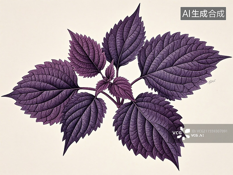 【AI数字艺术】紫苏叶手绘风格插画图片素材