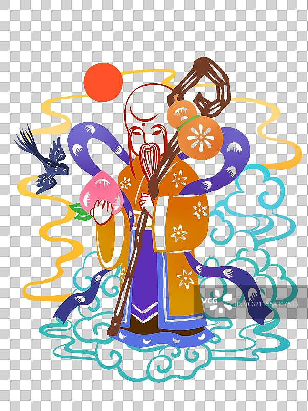 福禄寿财富吉祥图案非遗剪纸风格插画元素图片素材