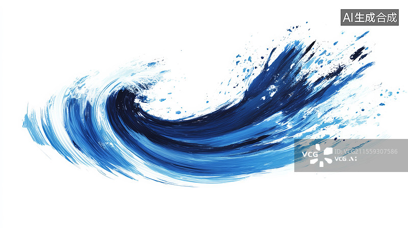 【AI数字艺术】蓝色海浪手绘设计背景图片素材