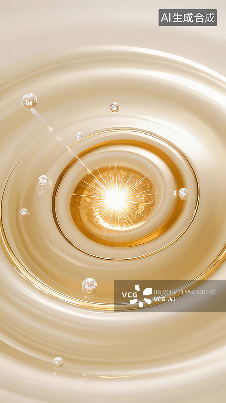 【AI数字艺术】香槟涟漪 淡金同心圆波纹珍珠白光斑3D渲染奢华装饰壁纸图片素材