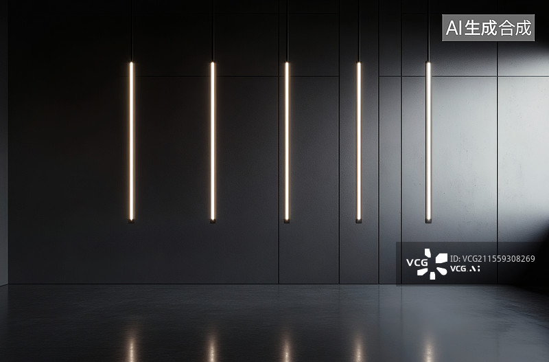 【AI数字艺术】灯光下的黑色房间图片素材