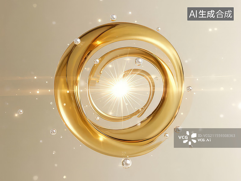 【AI数字艺术】香槟涟漪 淡金同心圆波纹珍珠白光斑3D渲染奢华装饰壁纸图片素材