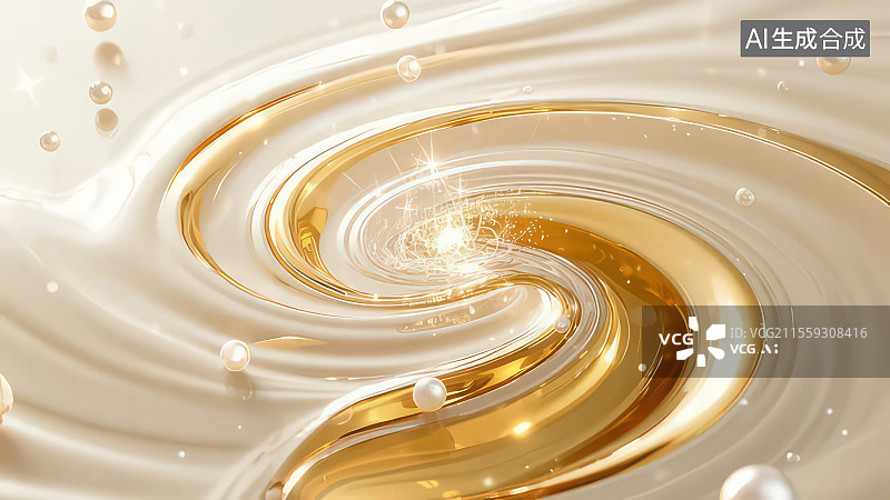 【AI数字艺术】香槟涟漪 淡金同心圆波纹珍珠白光斑3D渲染奢华装饰壁纸图片素材