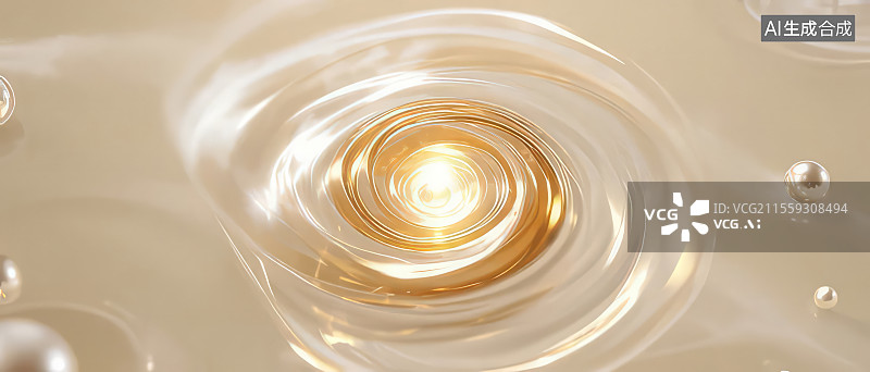 【AI数字艺术】香槟涟漪 淡金同心圆波纹珍珠白光斑3D渲染奢华装饰壁纸图片素材