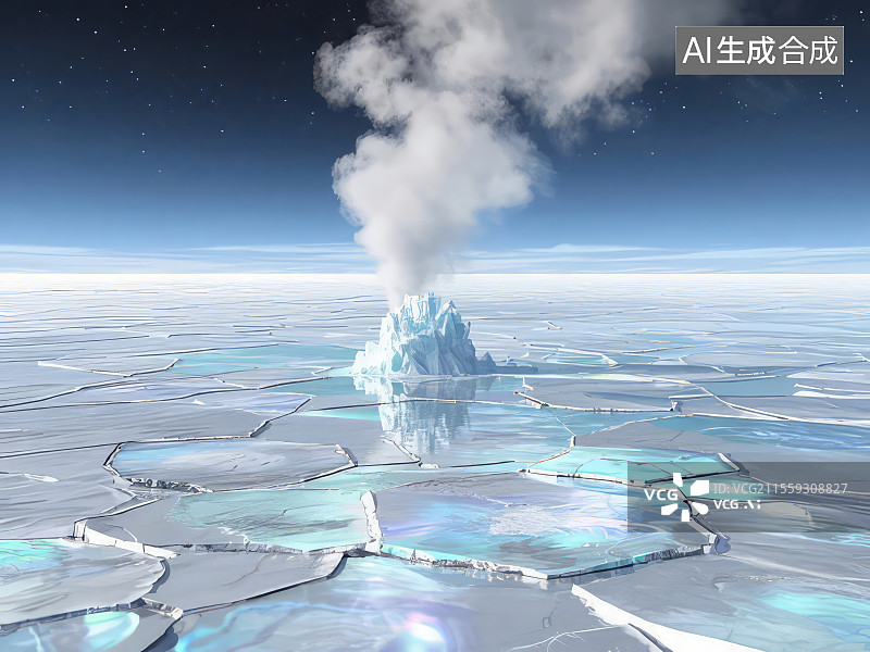 【AI数字艺术】钛白破碎场 珍珠白冰原裂缝天蓝冷光3D渲染科幻概念壁纸图片素材
