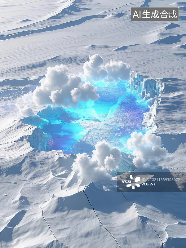 【AI数字艺术】钛白破碎场 珍珠白冰原裂缝天蓝冷光3D渲染科幻概念壁纸图片素材