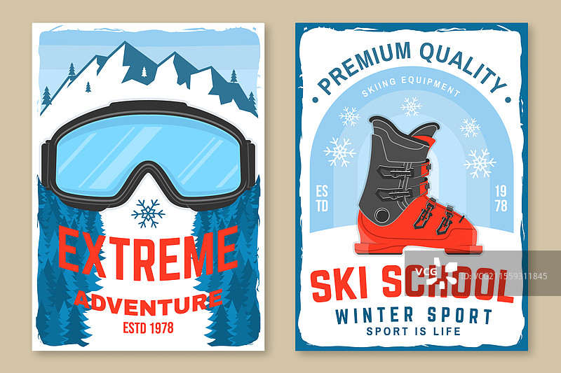 极限冬季冒险滑雪俱乐部复古风格图片素材