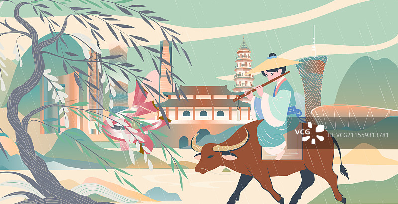 东莞二十四节气立春春分清明城市建筑插画图片素材