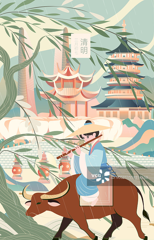 杭州二十四节气立春春分清明城市建筑插画图片素材