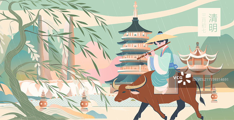 杭州二十四节气立春春分清明城市建筑插画图片素材