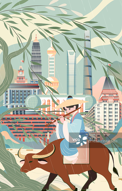 上海二十四节气立春春分清明城市建筑插画图片素材