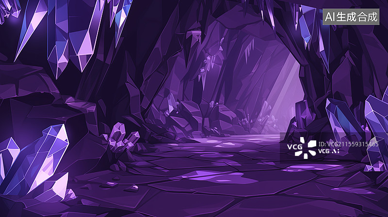 【AI数字艺术】夜晚紫色水晶山洞风景图片素材