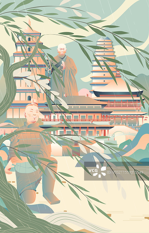 西安二十四节气立春春分清明城市建筑插画图片素材