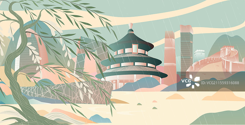 北京二十四节气立春春分清明城市建筑插画图片素材