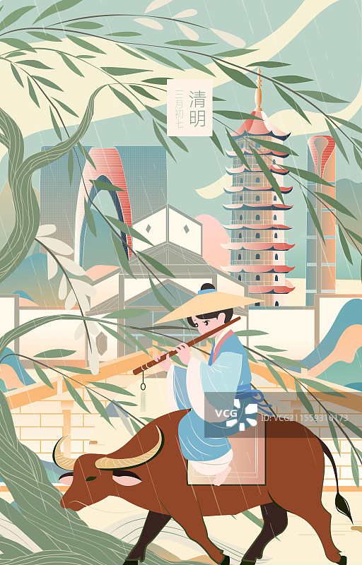 苏州二十四节气立春春分清明城市建筑插画图片素材