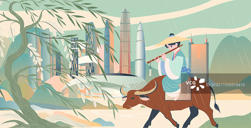 深圳二十四节气立春春分清明城市建筑插画图片素材