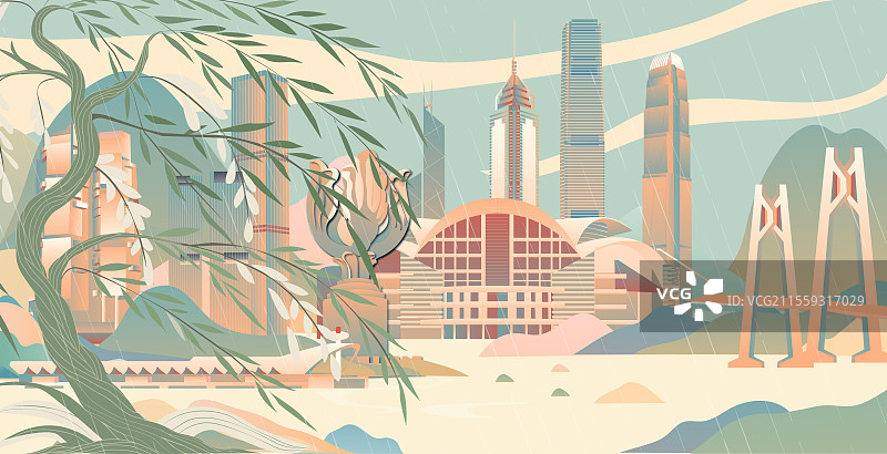 香港二十四节气立春春分清明城市建筑插画图片素材