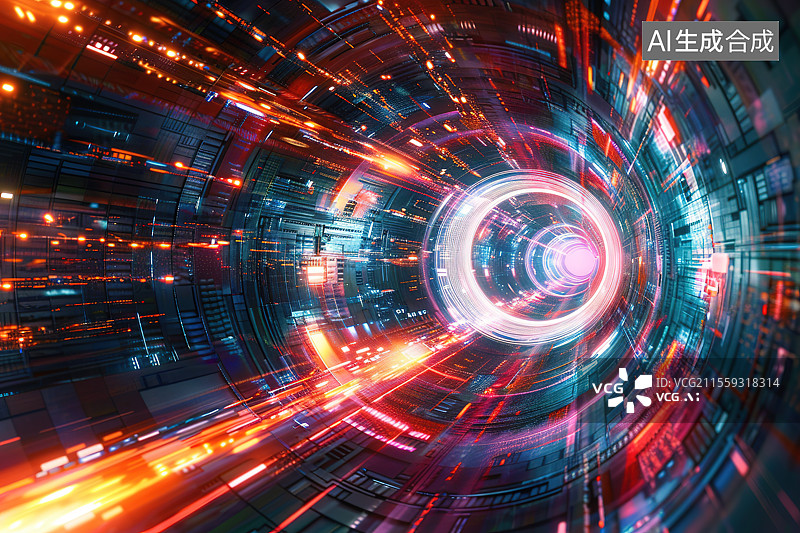 【AI数字艺术】太空科技风格发光圆环全息图抽象背景 风格图片素材