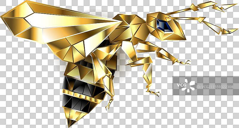 飞翔的金色多边形蜜蜂图片素材