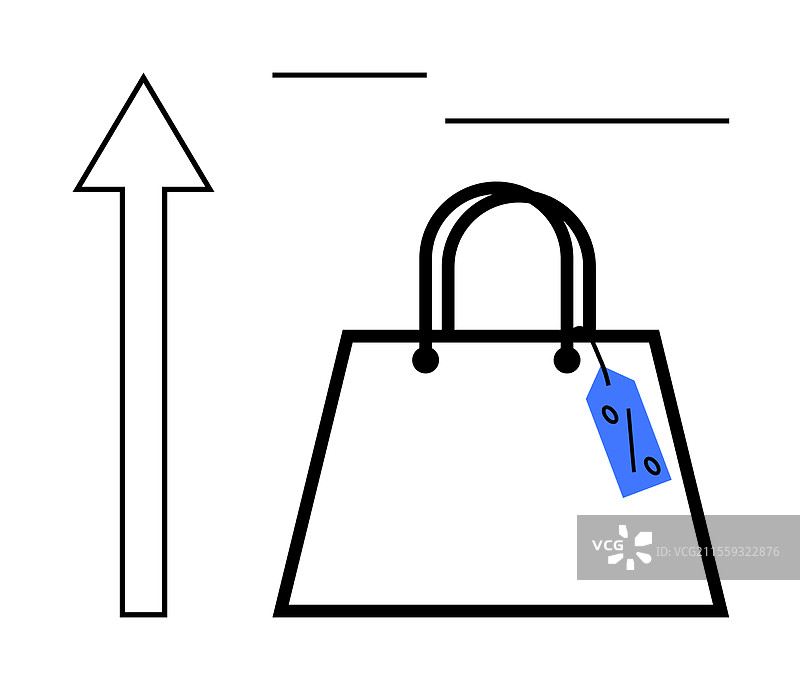 带有折扣标签和向上箭头的购物袋图片素材