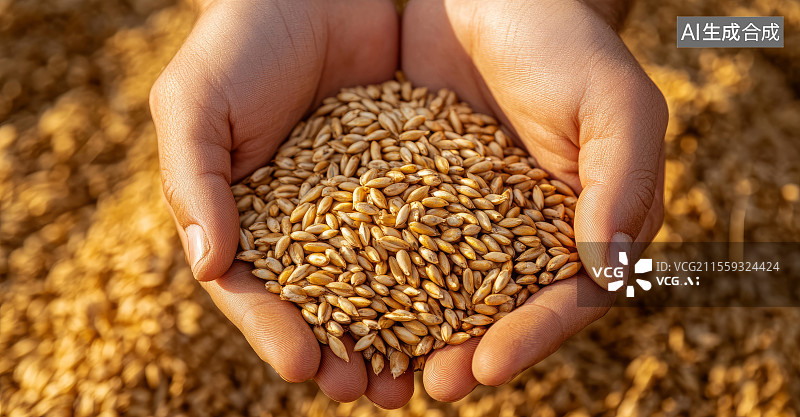 【AI数字艺术】双手捧持稻谷特写图片素材