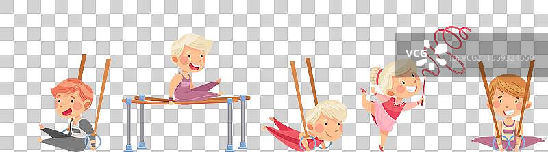 小男孩和小女孩在做体操表演图片素材