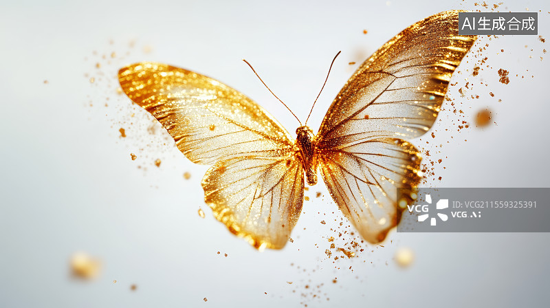 【AI数字艺术】金色闪耀的蝴蝶图片素材