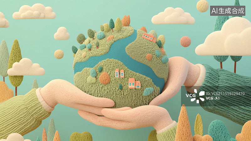 【AI数字艺术】三只手捧着地球图片素材