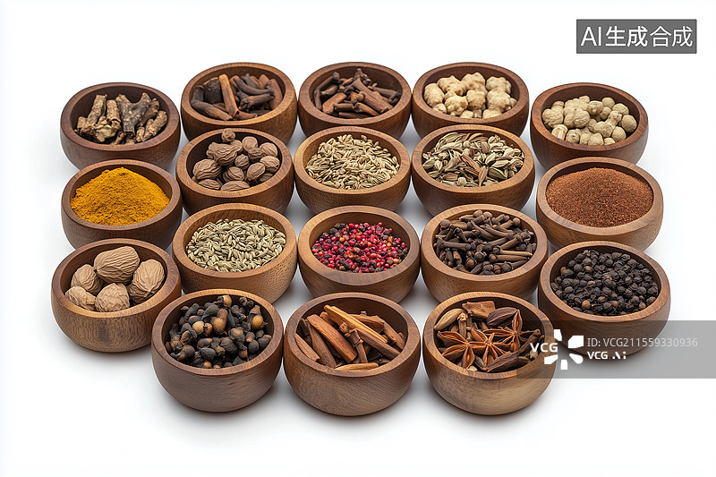 【AI数字艺术】各种香料和调料白色背景图片素材