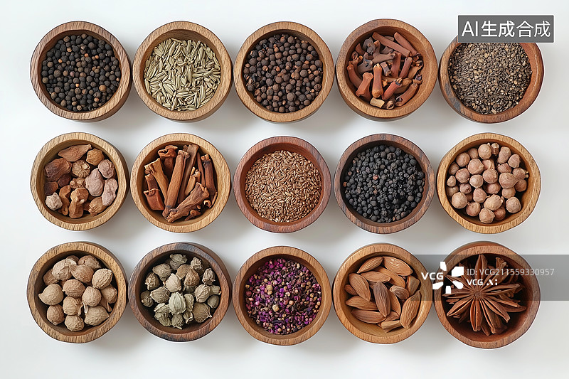 【AI数字艺术】各种香料和调料白色背景图片素材