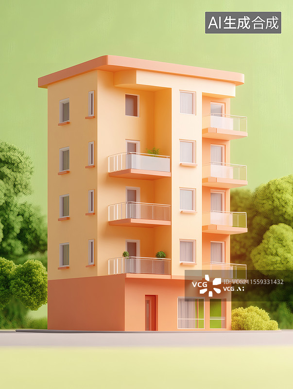 【AI数字艺术】现代公寓楼模型展示图片素材