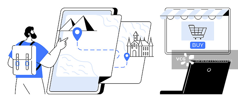 在线冒险规划概念与旅行者图片素材