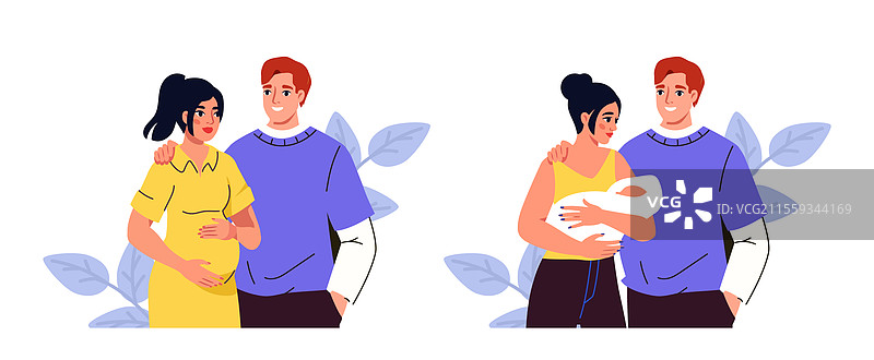 怀孕和家庭场景，男人靠近年轻女孩图片素材