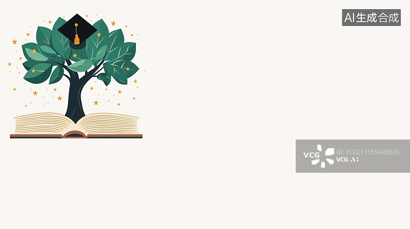 【AI数字艺术】2D卡通背景寓意知识滋养成长，学业收获与新程开启。左上图片素材