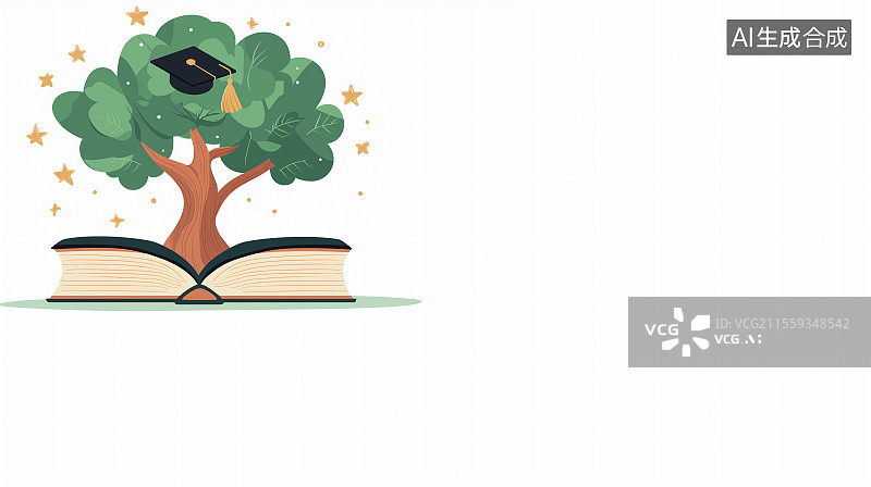 【AI数字艺术】2D卡通背景寓意知识滋养成长，学业收获与新程开启。左上图片素材