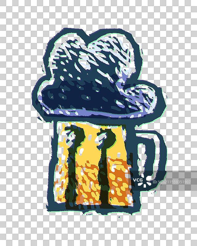 一只装满啤酒的杯子版画图片素材