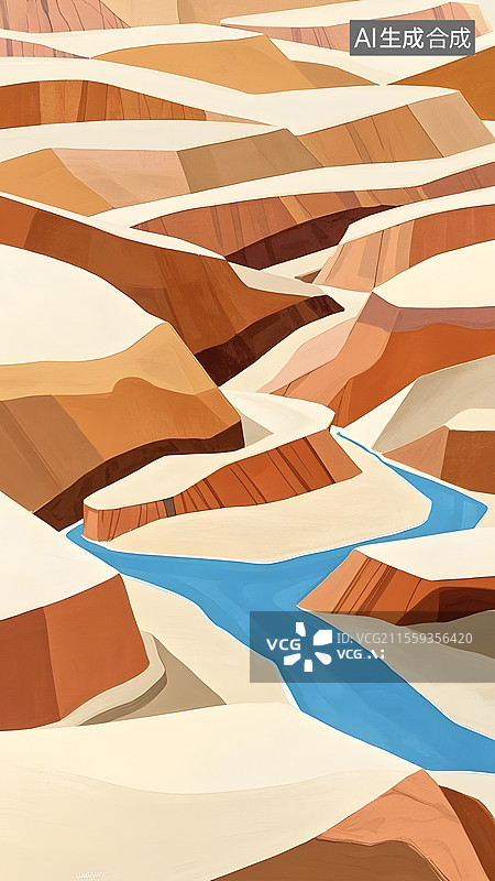 【AI数字艺术】极简风扁平化风景插画图片素材